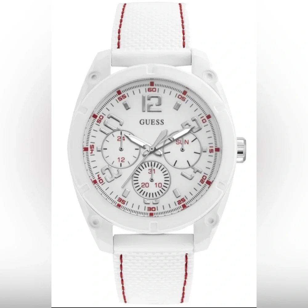 Guess Men's Watch Multifunction W1256G2 Dash White Silicone Wristwatch NWOB.
